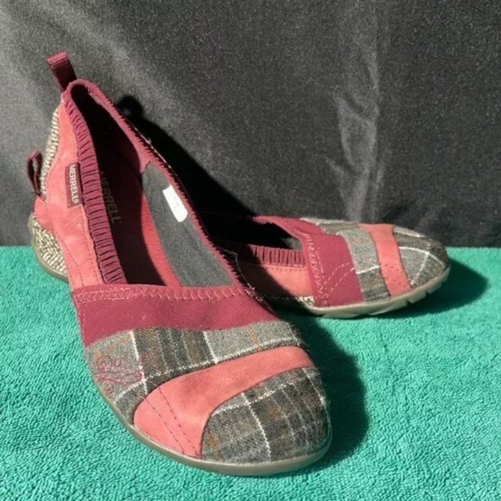 Merrell Barefoot Delight Glove Port Royals Plaid Slip on Flats Wool & Leather